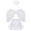 Hifot Costume d'Halloween d'ange 4PCS Ailes Plumes et Jupe Tutu Auréole Magique cosplayer