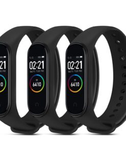 Bracelet Wanme 3 Pack Mi Band 4/3 pour Femmes et Hommes, Silicone Souple Respireant Noir, Fonctionnel et Mode