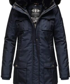 Navahoo B845 parka d'hiver pour femme en bleu marine - doublure chaude et poche en tissu - M