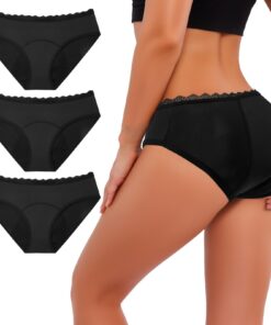 Culottes menstruelles en coton lavables anti-fuite pour règles post-partum - Lot de 3 - Avec sac à linge