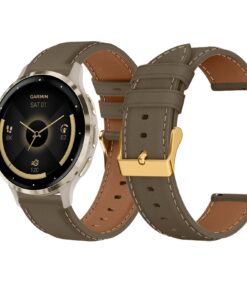 bracelet en cuir kaki pour garmin venus 41 mm/forerunner 265s/255s compatible avec vivoactive 4s 40 mm peau de vache