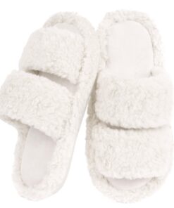 Antidérapant Chaussures Peluche OFFCUP Bout Ouvert Pantoufles Hiver Femme Chaudes Blanc/Rose