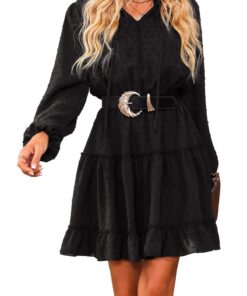 CUPSHE Mini Robe Décontractée À Volants Avec Cordons De Serrage Et Col En V Sans Ceinture Pour Femme Élégante Pour Le We