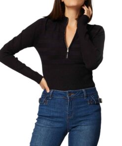 Morgan Pull Manches Longues Col Montant Zipé Hiver Femmes Chic Veste Fashion Mode