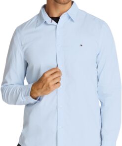 Tommy Hilfiger Chemise L/S Homme En Lin Évasé Pour les Hommes En Occasionnelle Respirante Polyester 100% L/S Large Fit