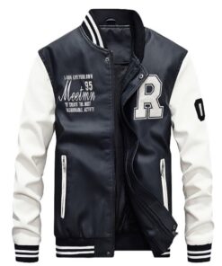 Vogstyle Hommes Vest Casuel Cuir PU Teddy Baseball Blouson avec Doublure Jackets - Mode pour Hommes - Idéal pour le Week