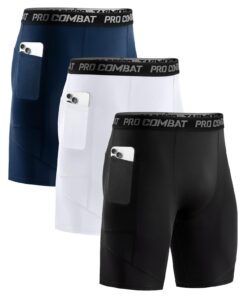 Niksa 1/3 Pièces Short de Compression pour Homme | Séchage Rapide et Respirant | Short de Sport Ajusté avec Poches Télép