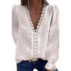 Blouse Femme d'été en Dentelle Col V Manches Courtes Mode