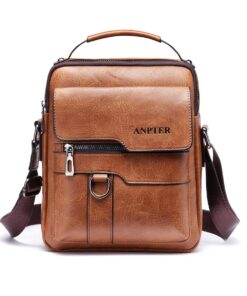ANPTER Sacoche Homme Vintage Cuir Sacs à Bandoulière Marron pour Voyage Travail Business (Petite Shoulder Bag)