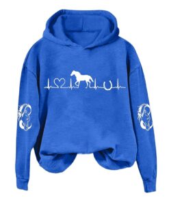 Hoodies pour Femmes en Automne 2025 Imprimé Cheval Coeur Foncé Ccoudé large Plus Taille Décontracté Femmes Chic Couture
