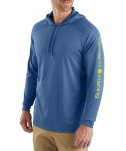 Carhartt Homme Tunique à Capuche L/Longue - Fishing T-Shirt Durable en Bleu Heather Infini pour Notre Mémoire