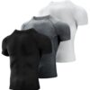Niksa Compression Tee Shirt 3 Pack Homme Manches Courtes Fitness Gym pour Runners Musculation Jogging