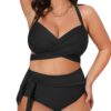 CUPSHE Maillot de bain grande taille femme élégant couvrant haute taille dos noué confortable beachwear bikini sport pla