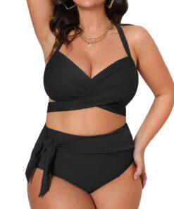 CUPSHE Maillot de bain grande taille femme élégant couvrant haute taille dos noué confortable beachwear bikini sport pla