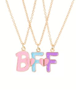 Hifot 3 Pièces Chaine Or Collier Femme Best Friends pour 3 Filles - Lettre bff Coeur Separable Pendentif pour Soeur Frie