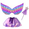 Hifot Costumes Enfant Fée Avec Ailes et Tête-Cette Accessoires Costume Fée Princesse 3 Pièces Tutu Robe Ailes de Papillo