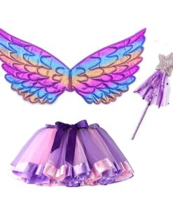 Hifot Costumes Enfant Fée Avec Ailes et Tête-Cette Accessoires Costume Fée Princesse 3 Pièces Tutu Robe Ailes de Papillo