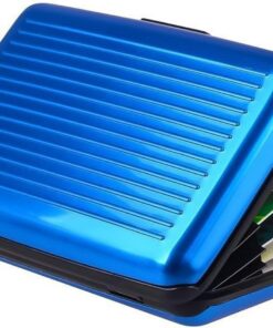 Portefeuille Slim Anti-Piratage RFID en Aluminium, Étui Sécurisé pour Cartes Bancaires (Unisex, Bleu)