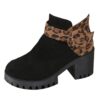 Bottines à talon bloc en daim léopard pour femme élégantes - Bottines avec fermeture éclair - Bottes courtes - Motif léo