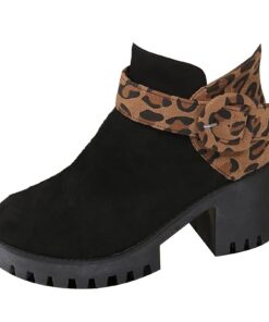 Bottines à talon bloc en daim léopard pour femme élégantes - Bottines avec fermeture éclair - Bottes courtes - Motif léo