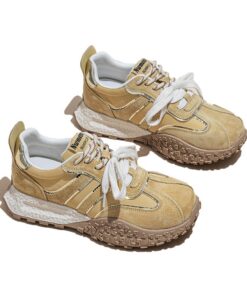100junzidao Chaussures de Plaftforme Femme en Cuir et Maille Respirante Taille 5cm Trendy Sneakers pour Sport et Déplace