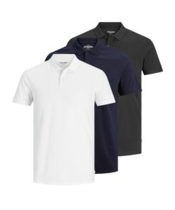 JACK & JONES Polo Longue Taille Homme | 3 Pièces | Mode masculine | Polyester | Lot de 3 | Polo de Sport | Taille Large