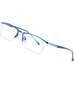 Lunettes d'ordinateur pour homme - Filtre de lumière bleue - Anti-UV - Anti-fatigue - Demi-cadre - Rectangulaire - Bleu
