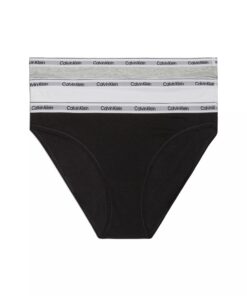 Calvin Klein Femme Slip Coton Stretch Lot De 3, Multicolore - 3 pièces confortables pour plage et piscine, Noir/Bronze/G