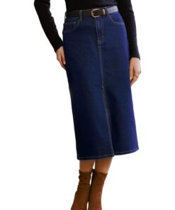 CUPSHE élégante jupe midi en jean pour femme classique, poches boutonnées sur le devant, taille haute