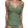CUPSHE Tankini 2 pièces pour femme tendance avec fronces torsadées sur le devant - Maillot de bain élégant et confortabl