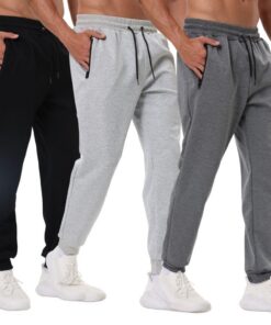 Bsrpolry Lot de 3 pantalons de survêtement athlétiques avec poches zippées pour homme, pantalon de jogging confortable p
