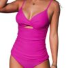 CUPSHE Tankini pour femme Magenta/noir XS - Maillot de bain deux pièces - Col en V - Découpe froncée dans le dos - Croch