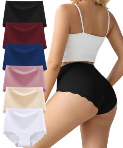 TDONE Lot de 6 culottes sans couture respirantes femme taille haute confortables anti-humidité couverture complète