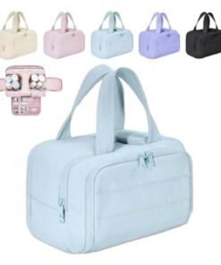 AngloCrate Elouva Trousse de Maquillage Voyage Grande Capacité Ouvert Imperméable Portable Trousse de Toilette Bleu