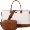 Sac de voyage Baosha en toile pour femme - Grand sac d'hôpital avec trousse de toilette HB-14 - Beige/Blanc