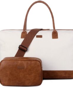 Sac de voyage Baosha en toile pour femme - Grand sac d'hôpital avec trousse de toilette HB-14 - Beige/Blanc