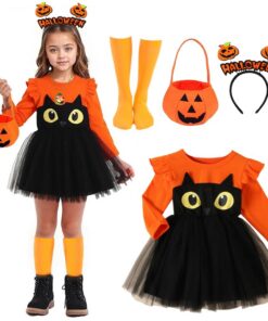 Déguisement Halloween Citrouille Enfant | Robe de Citrouille+Bébé+Gille | Costume Citrouille pour Enfants