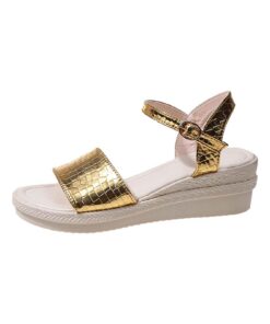 Chaussures de la marque Femme Décontracté Côté Creux Ceinture Boucle Pente Bas Chaussures Printemps Été Femmes Sandales