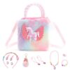 Ensemble Sac Licorne FOSDICK pour Filles, Sac à Main Licorne Enfant, Accessoires Bijoux en Peluche, Cadeau Anniversaire