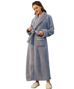 Robe de chambre en polaire douce et pelucheuse pour femmes en grande taille - Pyjama avec poches - Robe de nuit d'hiver