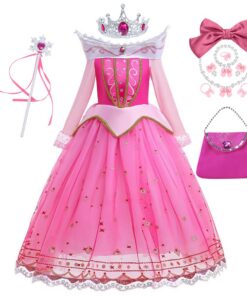 New front Robe La Belle au Bois Dormant pour Fille Déguisement Manches Longues Carnaval Noël Halloween Cadeau Anniversai
