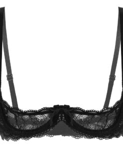Alvivi Femme Soutien-Gorge Armature en Dentelle Transparent Push Up 1/4 Cup Redresse-Sein Ouvert S-5XL Alvivi Femme Sout