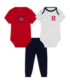 Tommy Hilfiger Bodysuits et Pantalons pour Bébé Garçon 12 Mois Ensemble Pantalon Rouge/Blanc Brillant/Navy, Set de 2 Piè