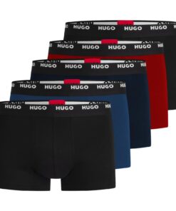 HUGO Hommes Trunks Coton Stretch Taille Logo Lot 5 Boxers Économie d'Eau Élégants Visibles Élastiques
