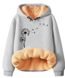 Fleece Hoodie Femme Thermique Rose Printé Longueur Chemise A Chauffant Pullover Zippé