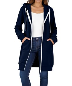 UWDIOHQ Sweat à Capuche pour Femme Grand Veste Longue en Polaire Zipée Casual avec Poche Automne Hiver