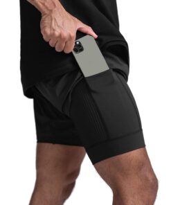 XDSP Pantalon Court de Running Homme 2 en 1 Séchage Rapide, Poche Zippée, Compression Fitness Compression Shorts Course
