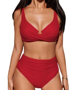 CUPSHE Ensemble bikini femme high waist push-up avec effet portefeuille 2 pièces maillot de bain tendance plage été 2024