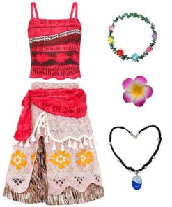 Costume Vaiana Atorhcer pour enfant avec collier et couronne, costume Moana pour fille, carnaval et anniversaire hawaïen
