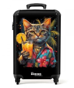 NoBoringSuitcases.com Valise Cabine Enfant Rigide Chat Tropical, Bagages Pas Cher, Valise Cabine 55x35x25cm
